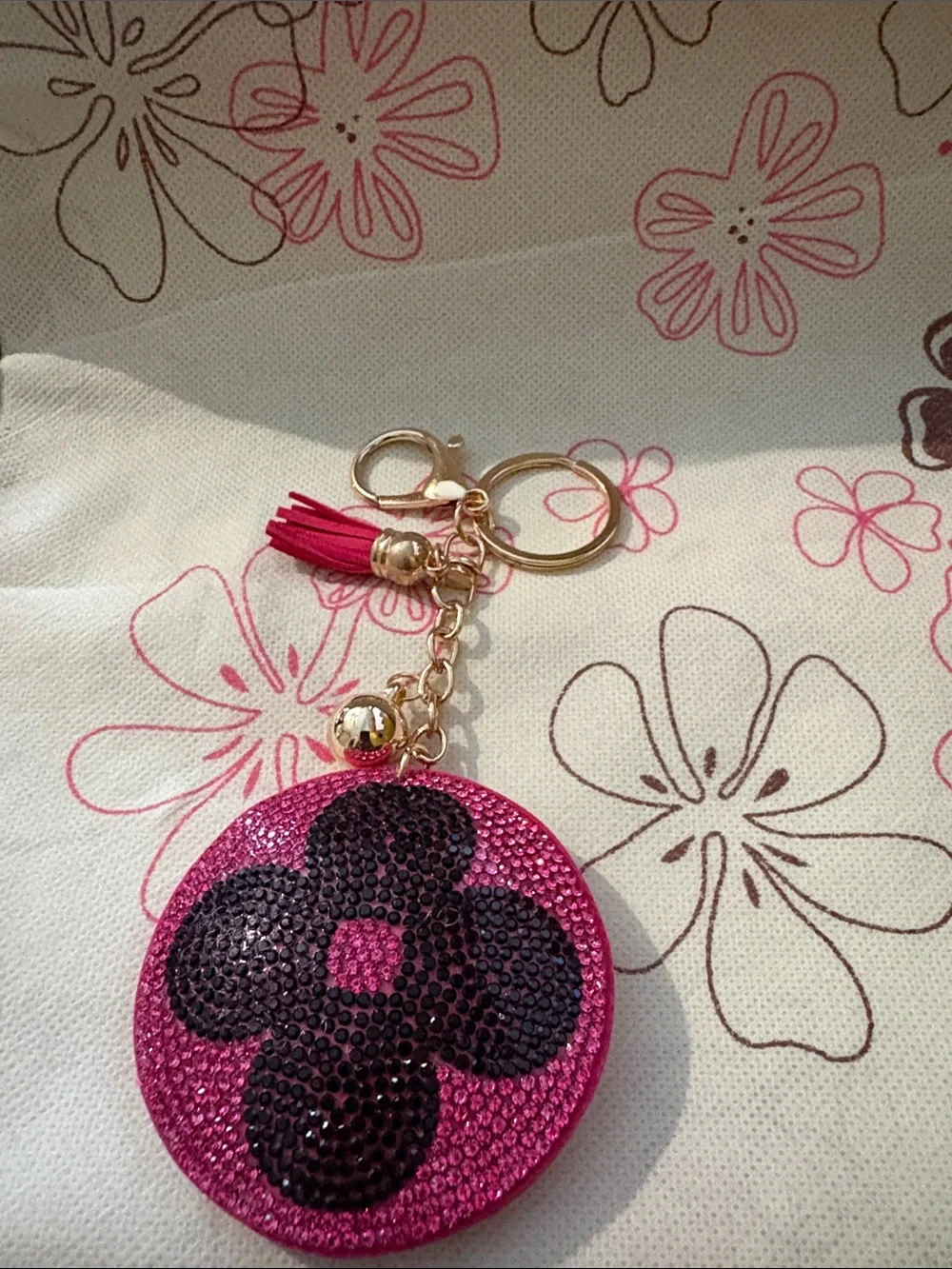 💖🆕💖 Pink Crystal Floral Keychain Card Holder Bag Charm